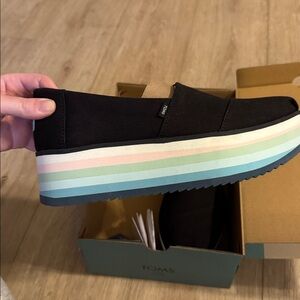 Toms Black Wedges with Multicolor Stripes